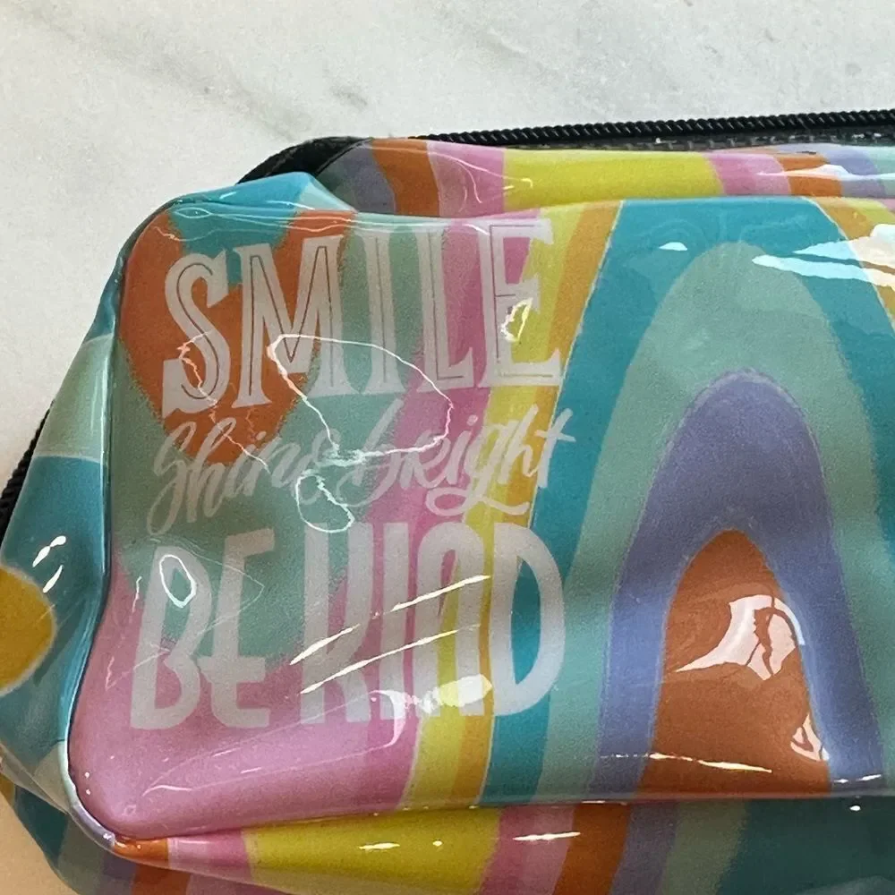 “Smile and Be Kind” Rainbow Pencil Pouch Cosmetic Bag